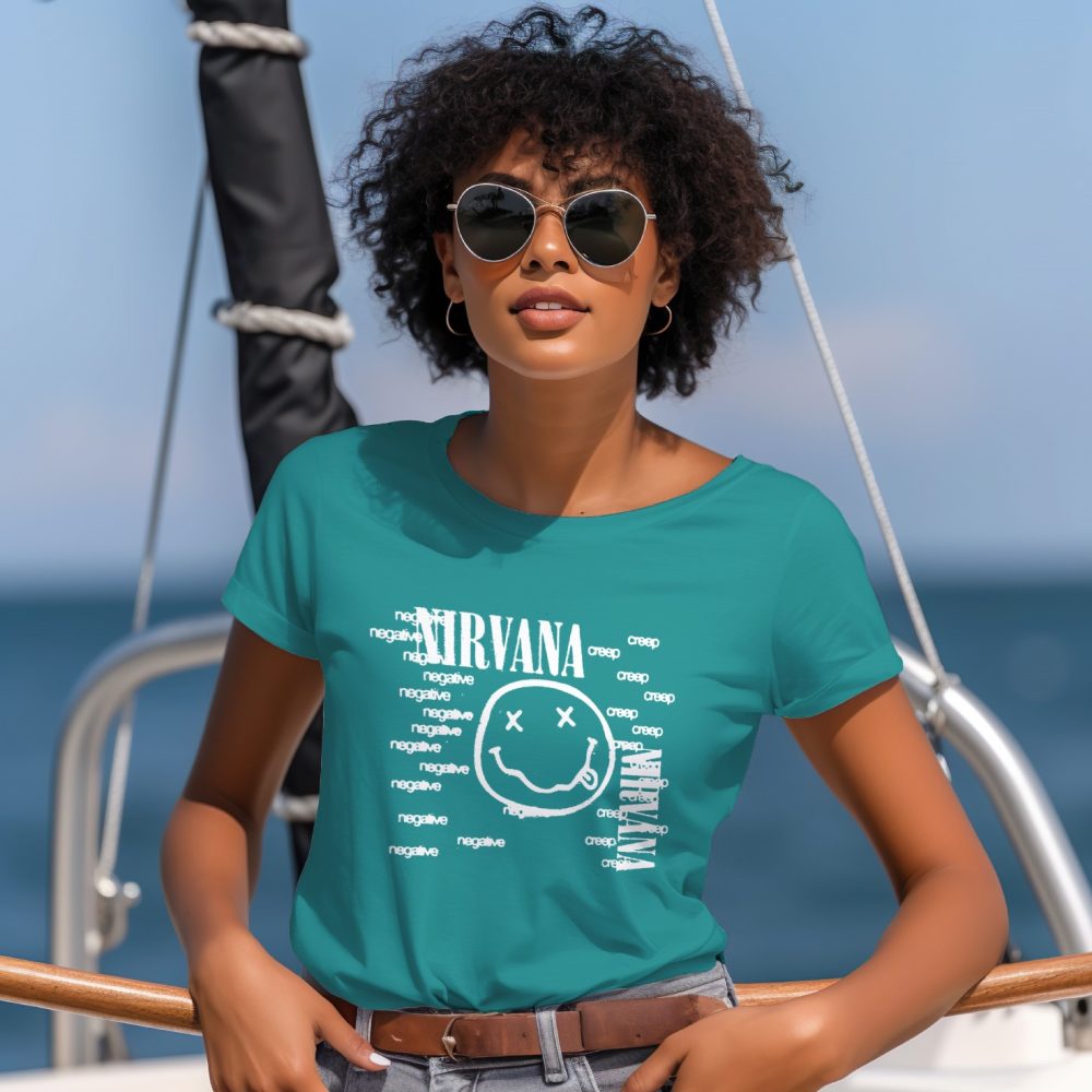 T-shirt Femme Nirvana avec un design de Nirvana Negative Creep blanc