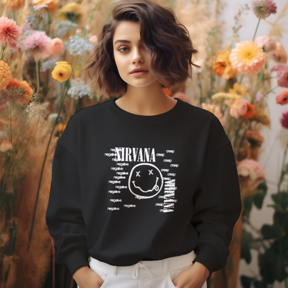 Sweat oversize coton bio Femme Nirvana avec un design de Nirvana Negative Creep blanc