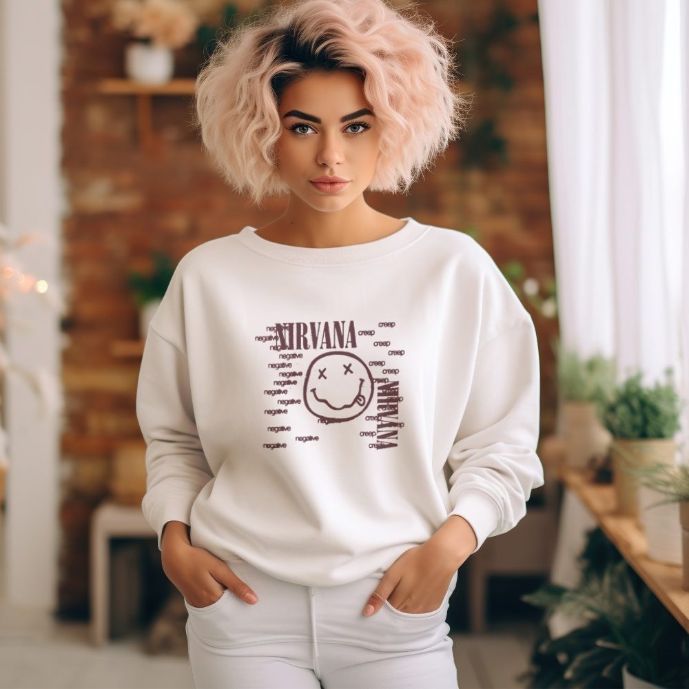 Sweat oversize coton bio Femme Nirvana avec un design de Nirvana Negative Creep bordeaux