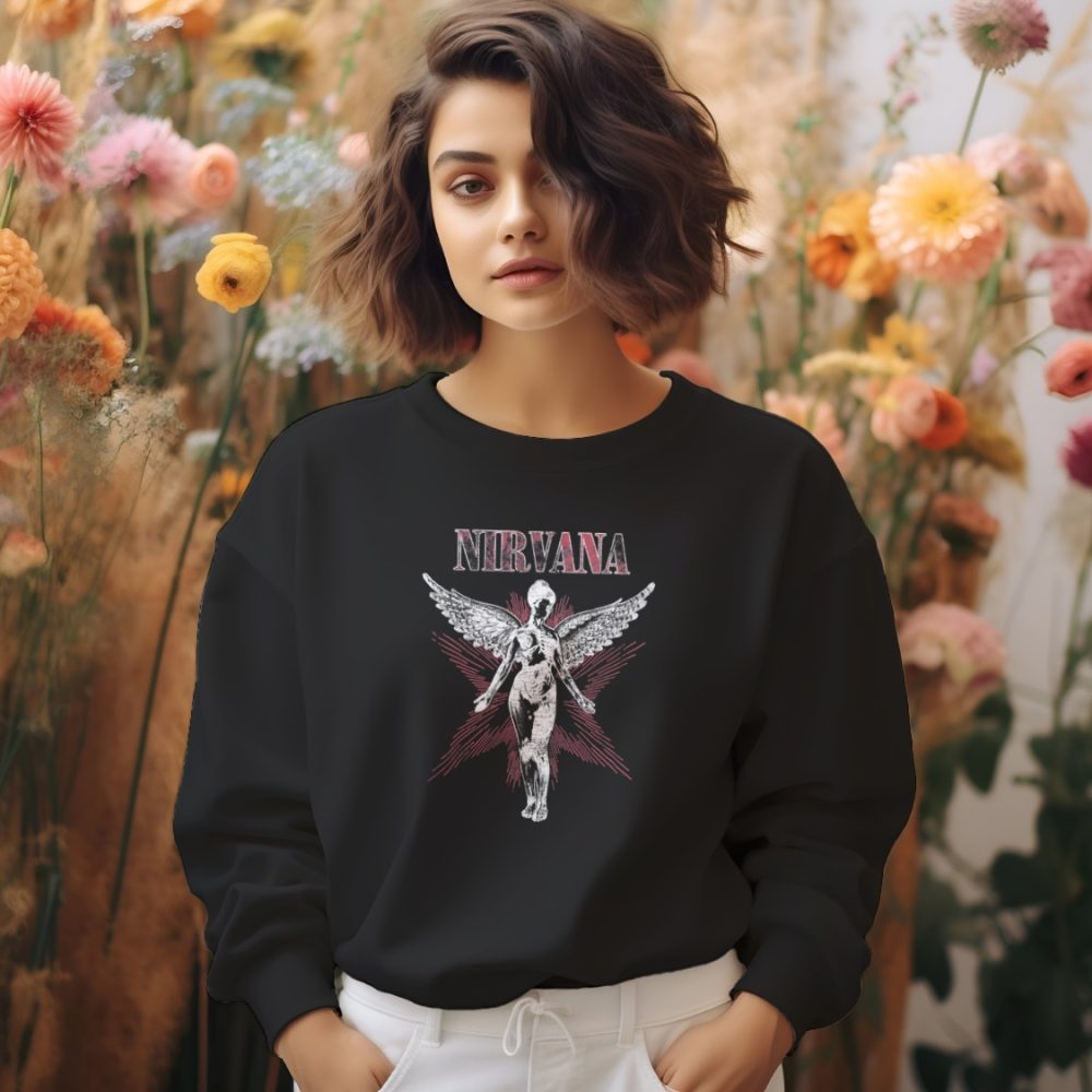 Sweat oversize coton bio Femme Nirvana avec un design de Nirvana In Utero blanc