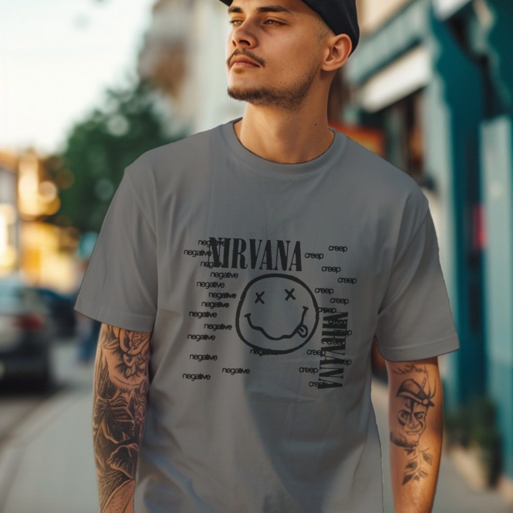 T-shirt Homme Nirvana avec un design de Nirvana Negative Creep noir