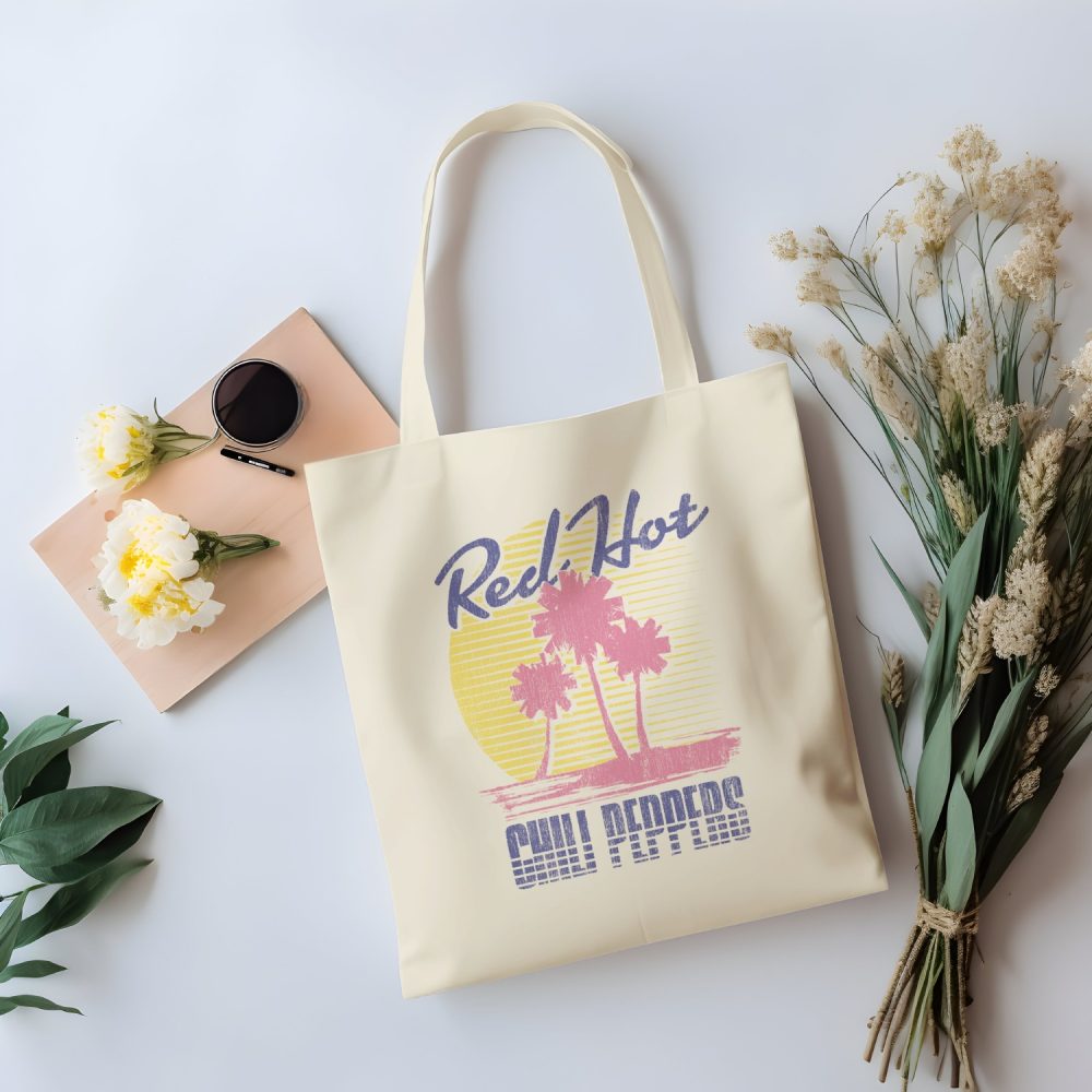 Tote bag coton bio Red Hot Chili Peppers avec un design de RHCP Sunset