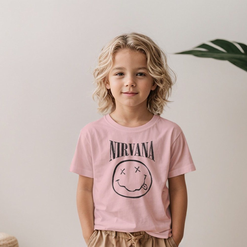 T-shirt Enfant Nirvana avec un design de Nirvana Smiley Artwork noir
