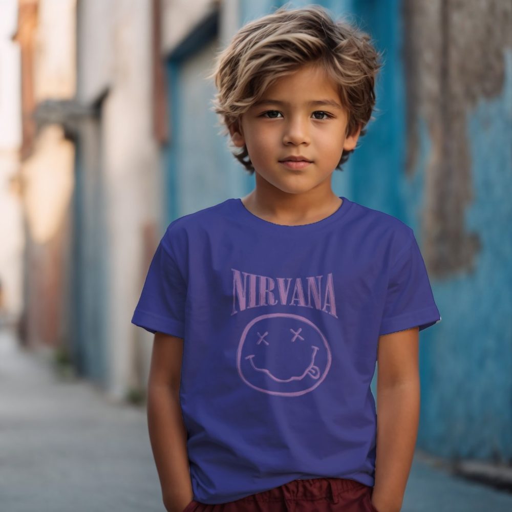 T-shirt Enfant Nirvana avec un design de Nirvana Smiley Artwork mauve