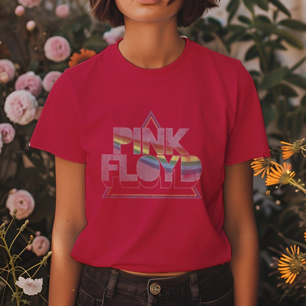T-shirt Femme Pink Floyd avec un design de Pink Floyd Rainbow blanc