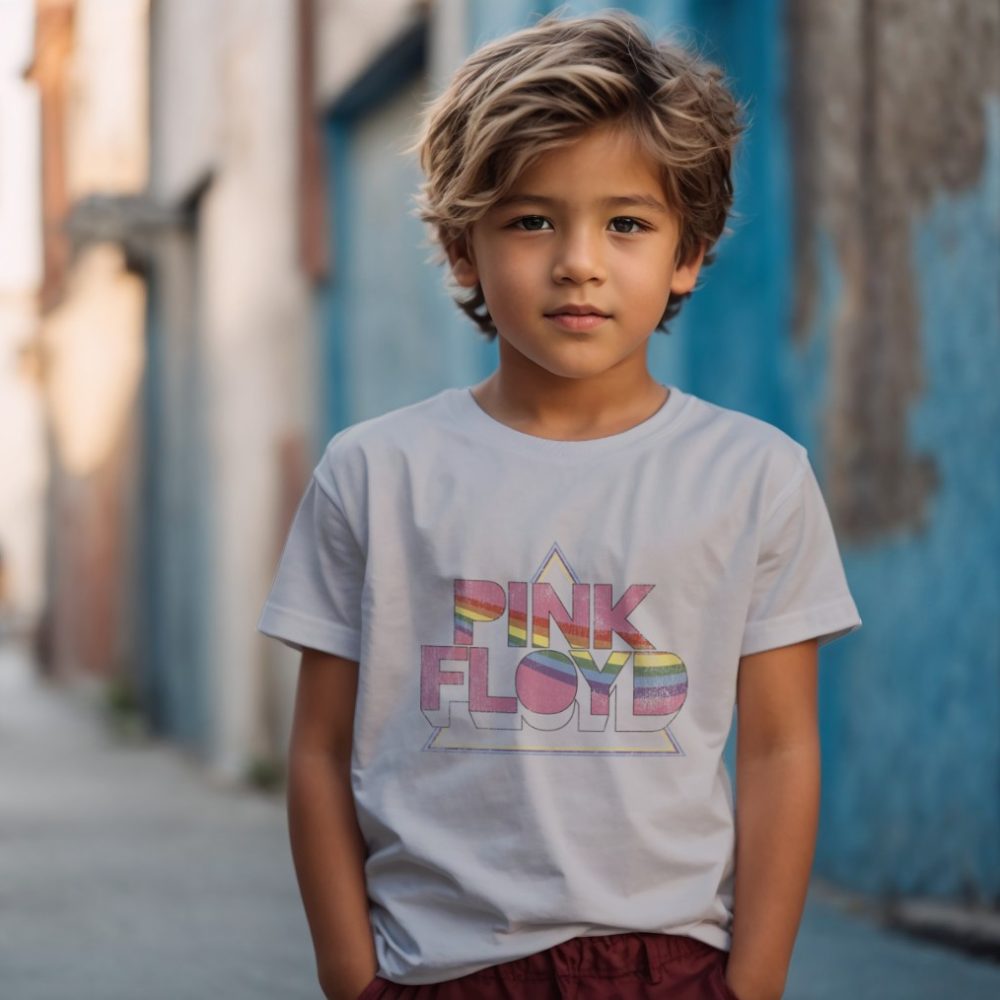 T-shirt Enfant Pink Floyd avec un design de Pink Floyd Rainbow noir