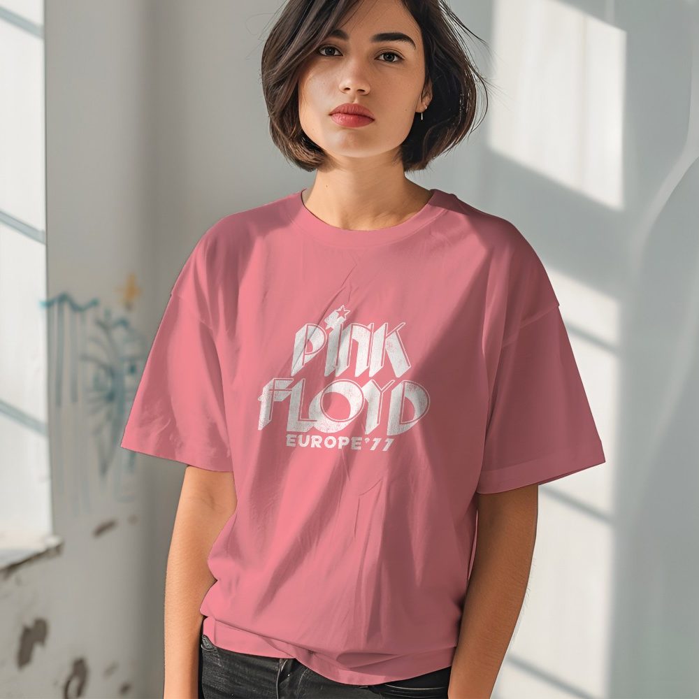 T-shirt oversize coton bio Femme Pink Floyd avec un design de Pink Floyd Europe 77 blanc