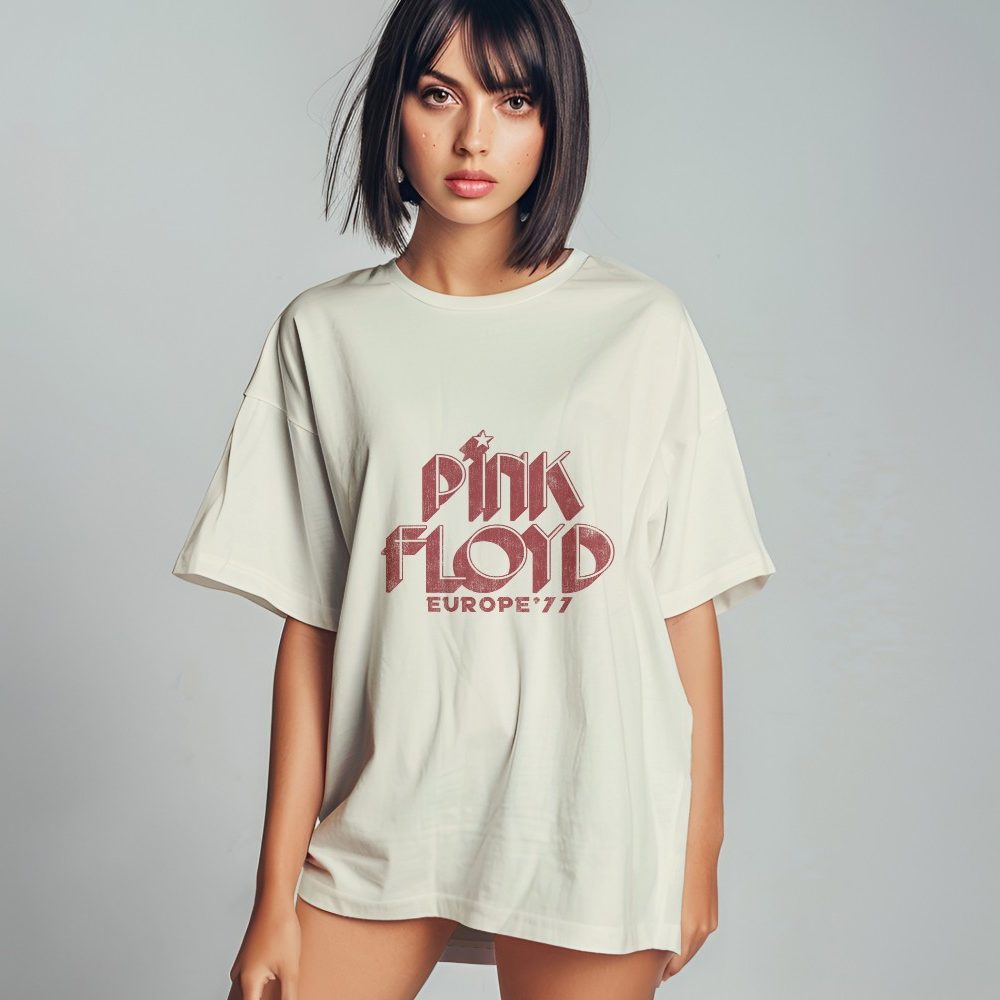 T-shirt oversize coton bio Femme Pink Floyd avec un design de Pink Floyd Europe 77 rouge