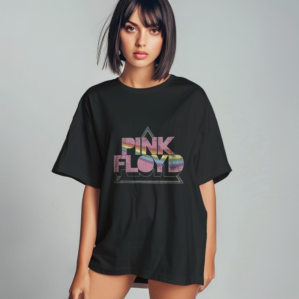 T-shirt oversize coton bio Femme Pink Floyd avec un design de Pink Floyd Rainbow blanc