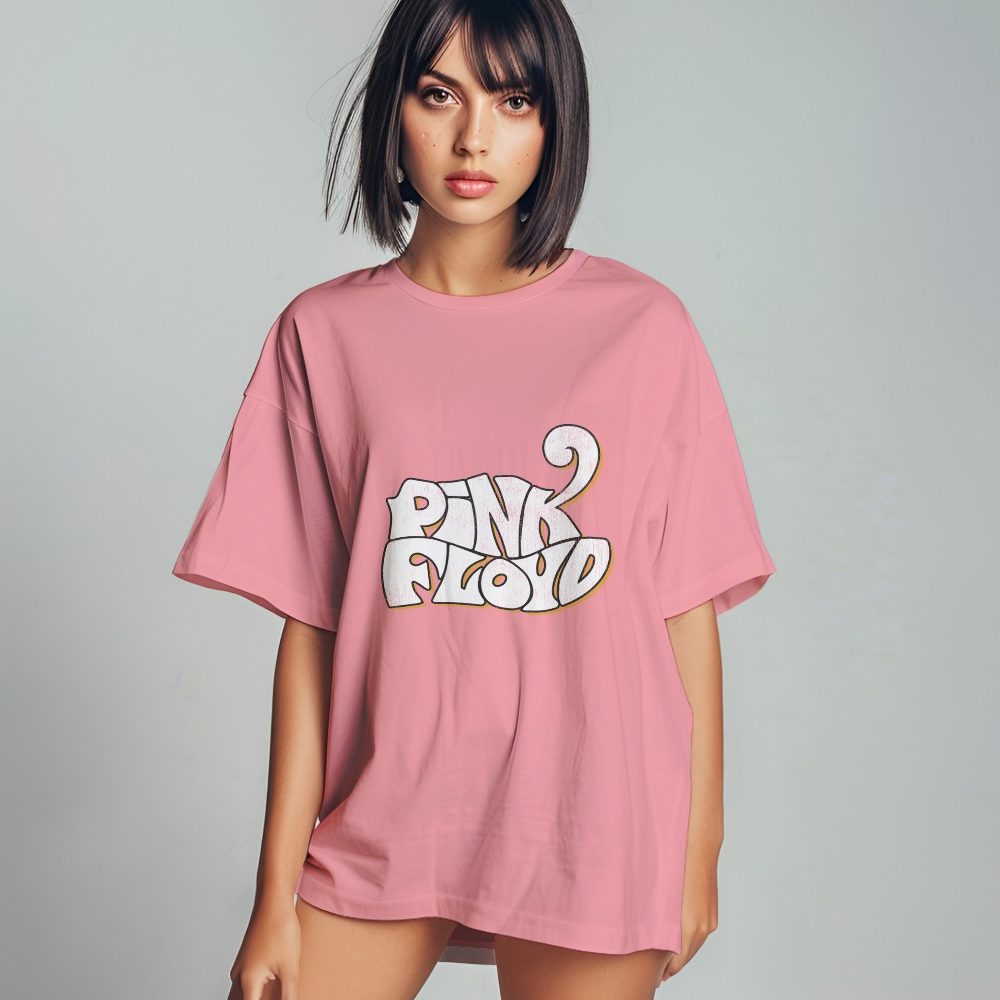 T-shirt oversize coton bio Femme Pink Floyd avec un design de Pink Floyd Wavy Used blanc jaune