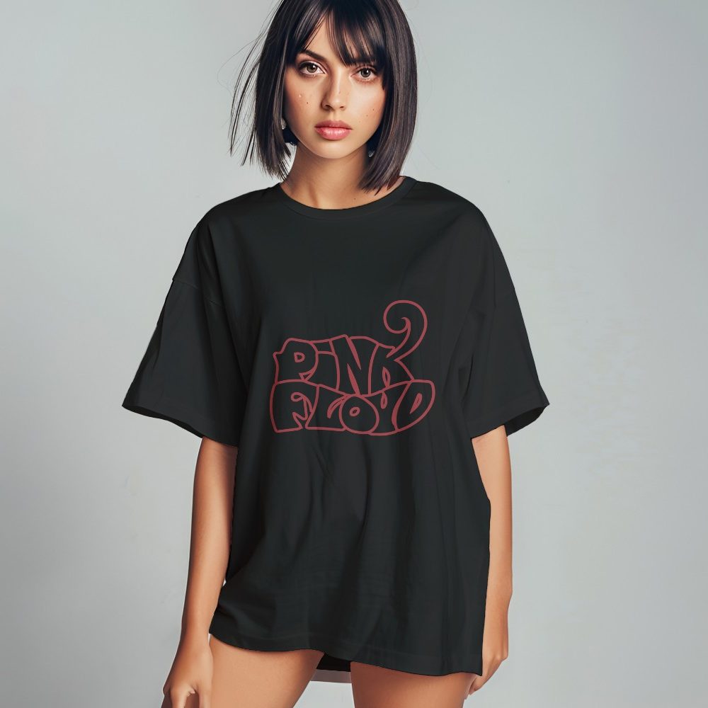 T-shirt oversize coton bio Femme Pink Floyd avec un design de Pink Floyd Wavy contour rouge