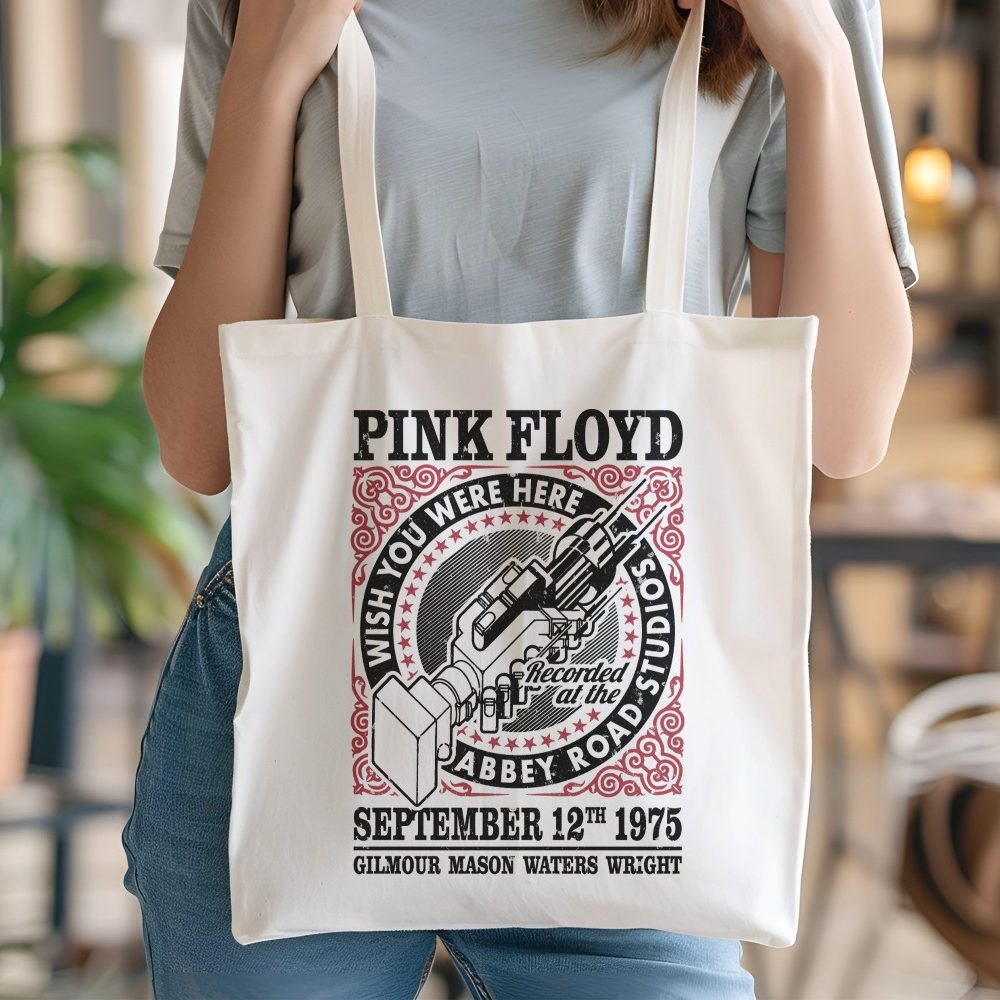 Tote bag coton bio Pink Floyd avec un design de Pink Floyd 1975 noir