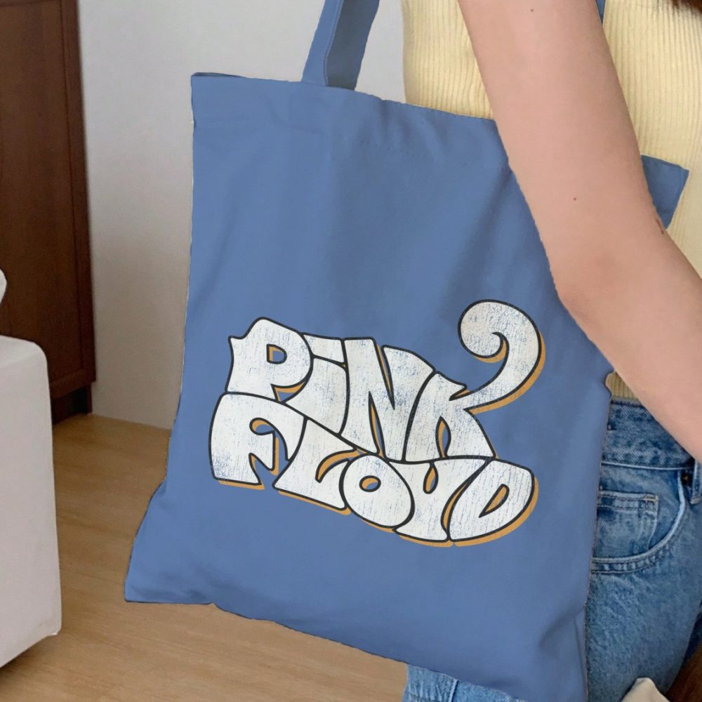 Tote bag coton bio Pink Floyd avec un design de Pink Floyd Wavy Used blanc jaune