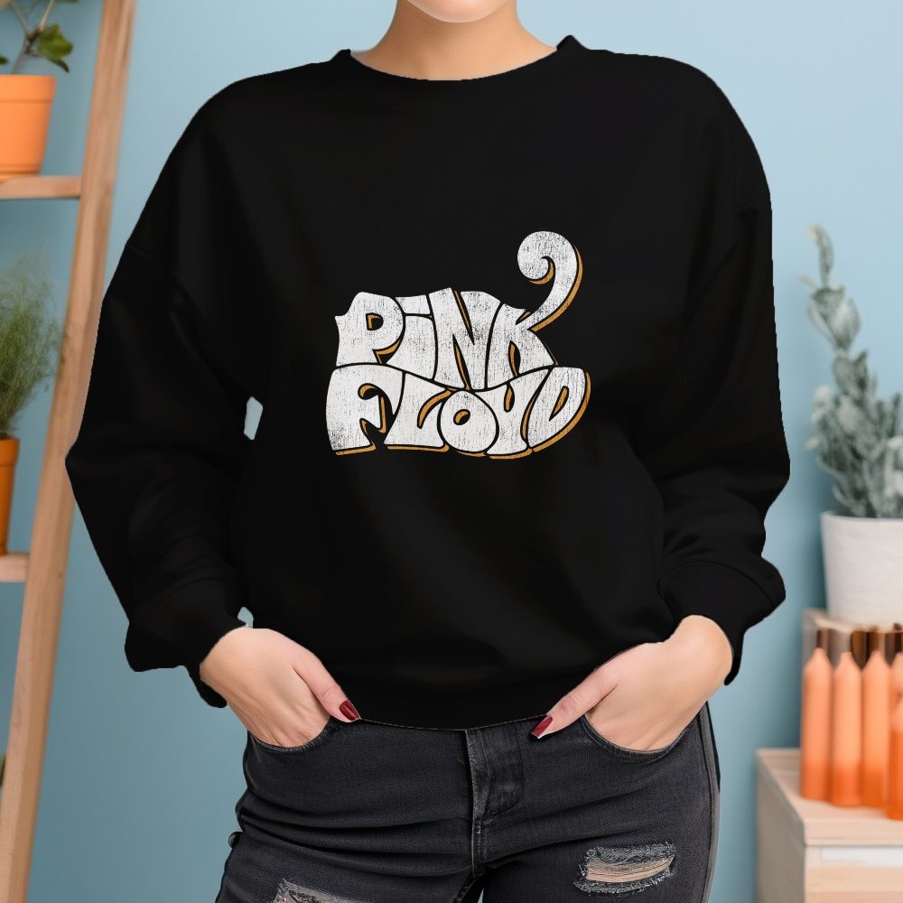 Sweat oversize coton bio Femme Pink Floyd avec un design de Pink Floyd Wavy Used blanc jaune