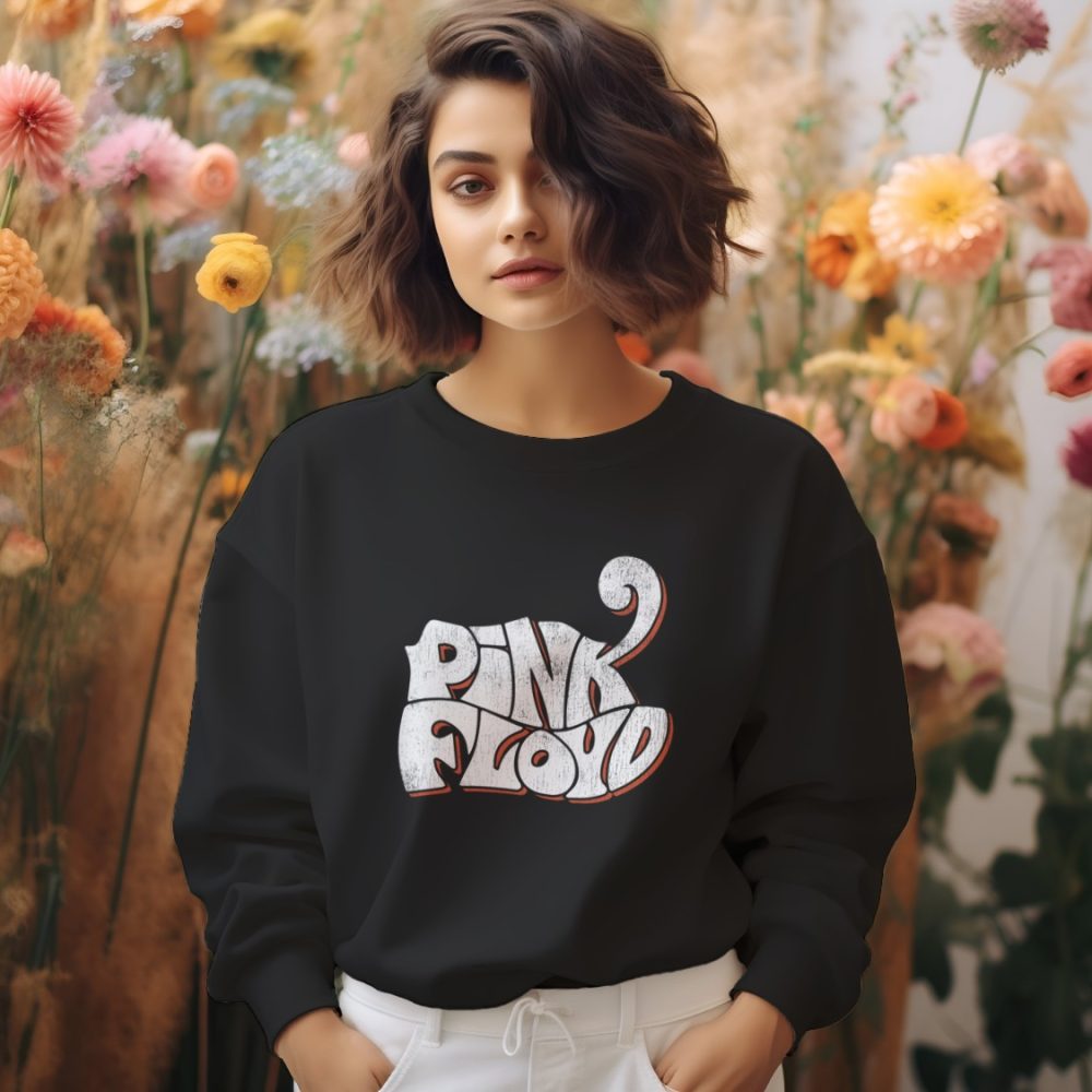 Sweat oversize coton bio Femme Pink Floyd avec un design de Pink Floyd Wavy Used blanc rouge
