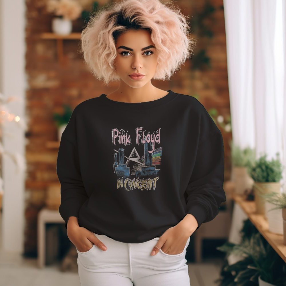 Sweat oversize coton bio Femme Pink Floyd avec un design de Pink Floyd In Concert gris