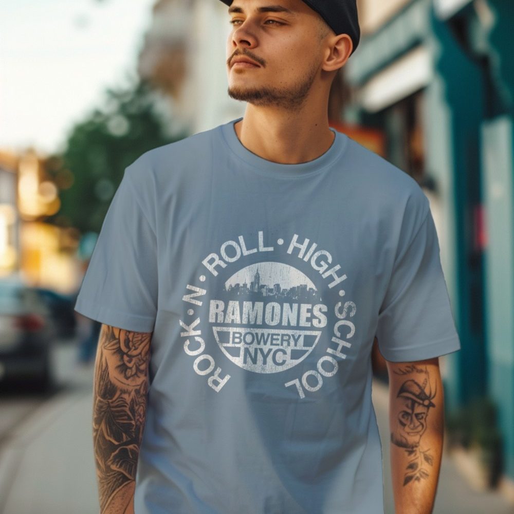 T-shirt Homme Ramones avec un design de Ramones Bowery NYC blanc