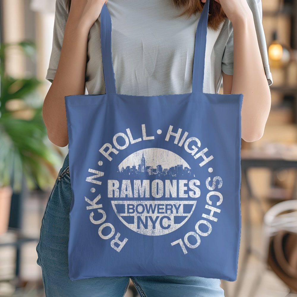 Tote bag coton bio Ramones avec un design de Ramones Bowery NYC blanc