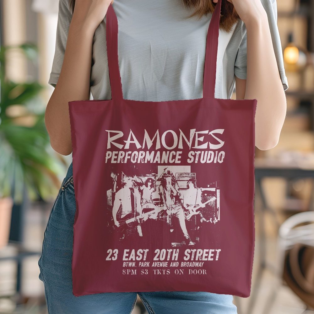 Tote bag coton bio Ramones avec un design de Ramones Performance Studio blanc