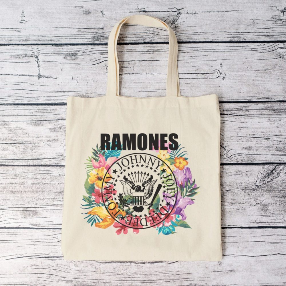 Tote bag coton bio Ramones avec un design de Ramones Flowers