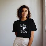 T-shirt oversize coton bio Femme The Beatles avec un design de The Beatles Crossing Road blanc