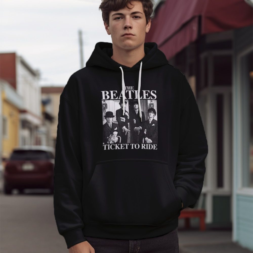 Sweat-shirt à capuche Homme The Beatles avec un design de The Beatles Ticket To Ride blanc