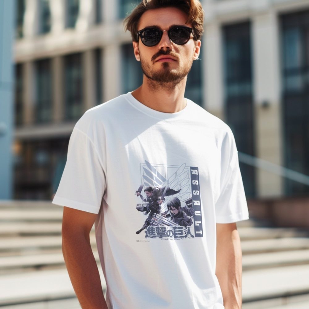 T-shirt Homme Attack On Titan avec un design de Attack On Titan Assault noir