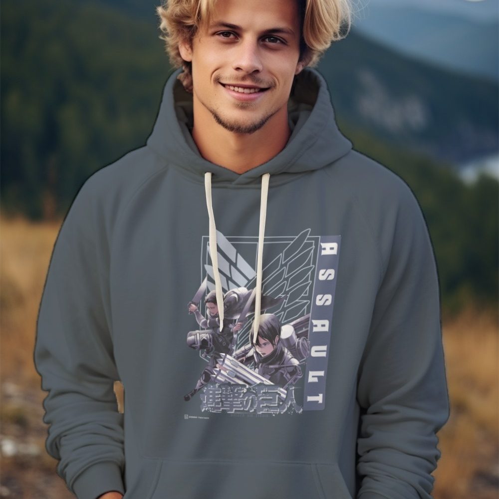 Sweat-shirt à capuche Homme Attack On Titan avec un design de Attack On Titan Assault blanc