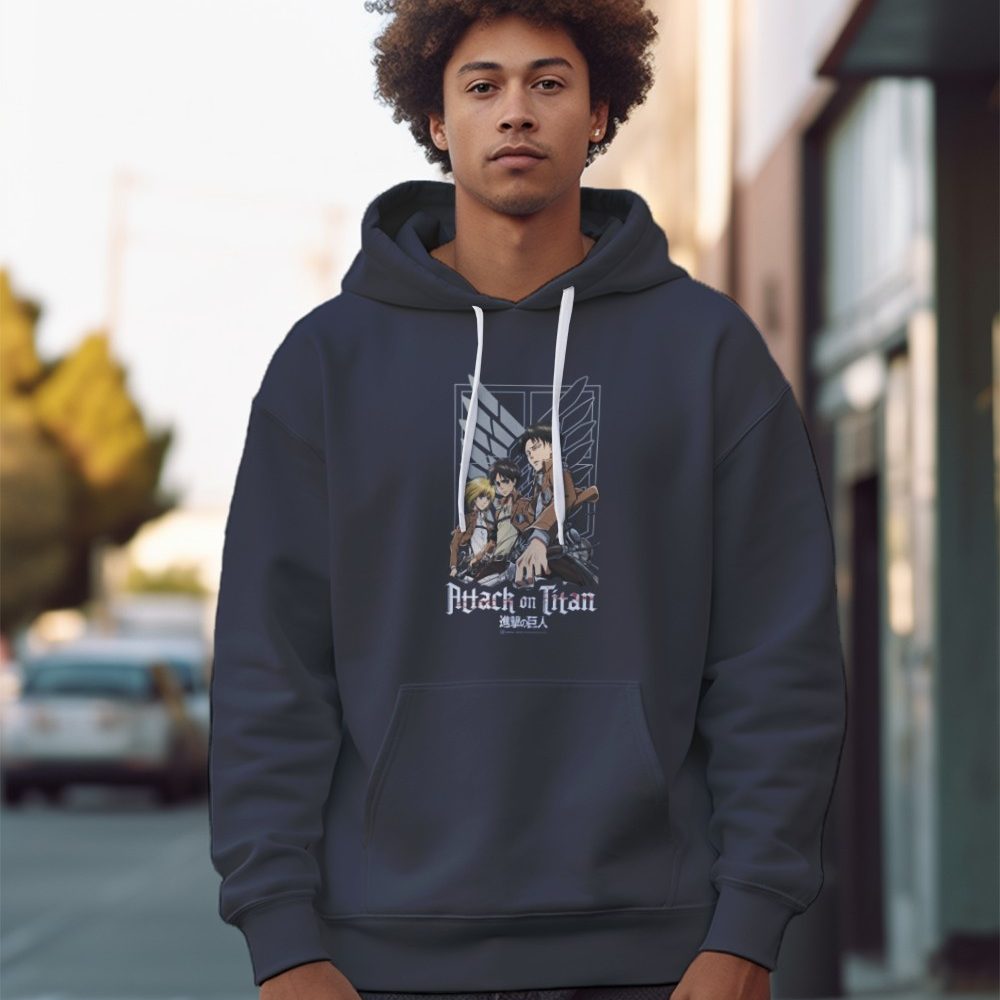 Sweat-shirt à capuche Homme Attack On Titan avec un design de Attack On Titan Group blanc