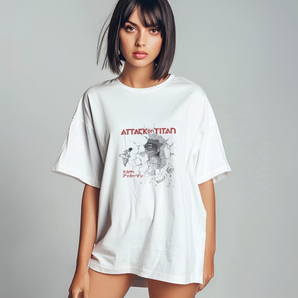T-shirt oversize coton bio Femme Attack On Titan avec un design de Attack On Titan Broken Wall