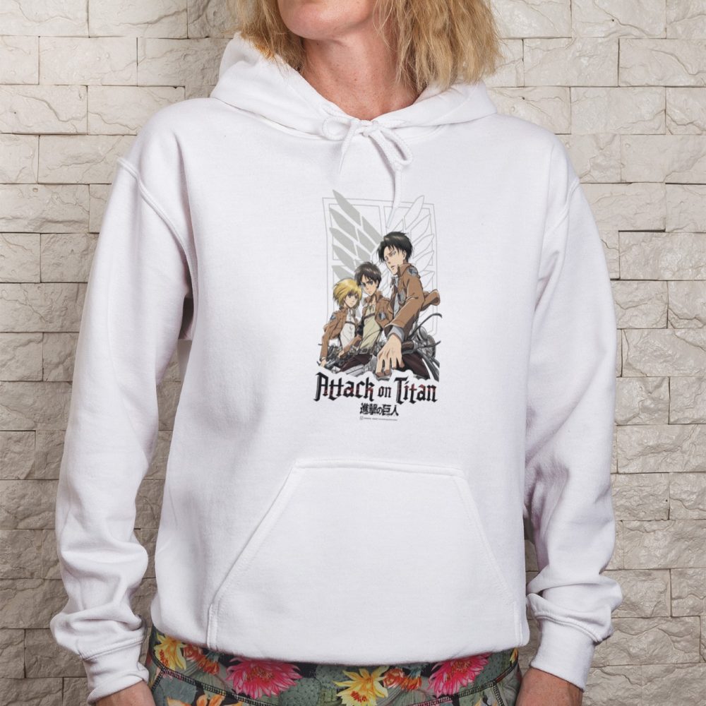 Sweat-shirt à capuche Femme Attack On Titan avec un design de Attack On Titan Group noir