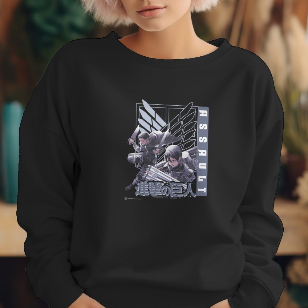 Sweat oversize coton bio Femme Attack On Titan avec un design de Attack On Titan Assault blanc