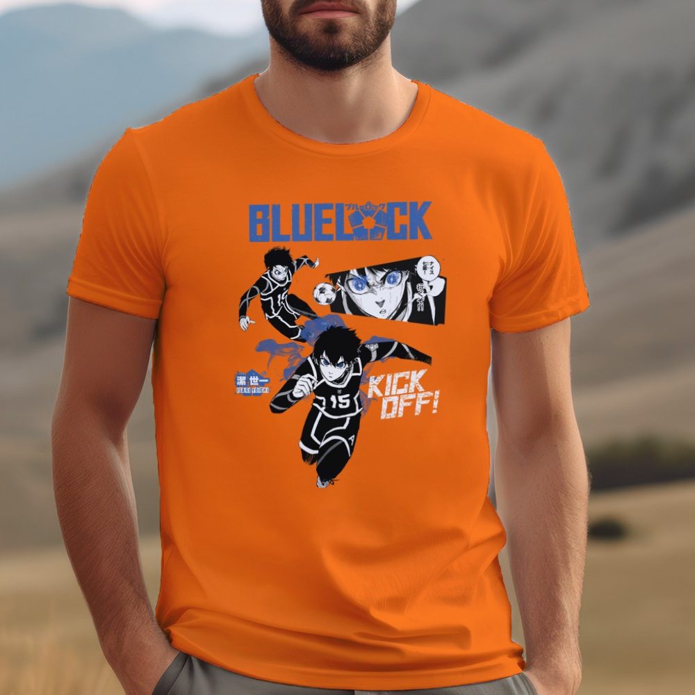 T-shirt Homme Bluelock avec un design de Bluelock Kick Off bleu et blanc