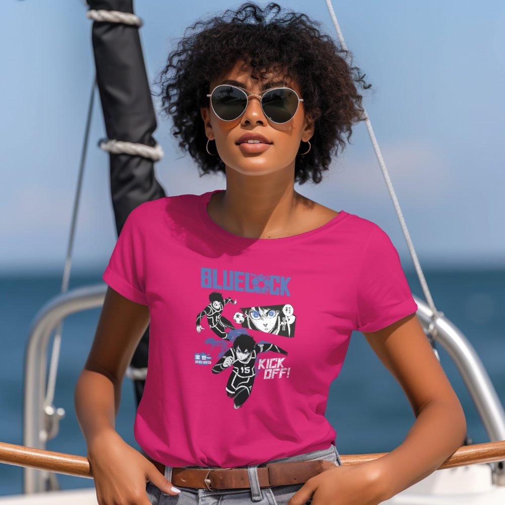 T-shirt Femme Bluelock avec un design de Bluelock Kick Off bleu et blanc