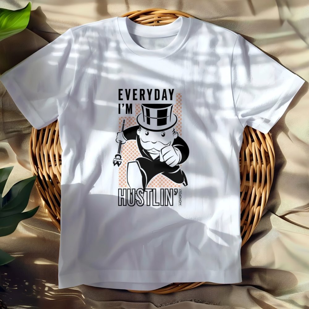 T-shirt Femme Monopoly avec un design de Monopoly Everyday I'm Hustlin' noir