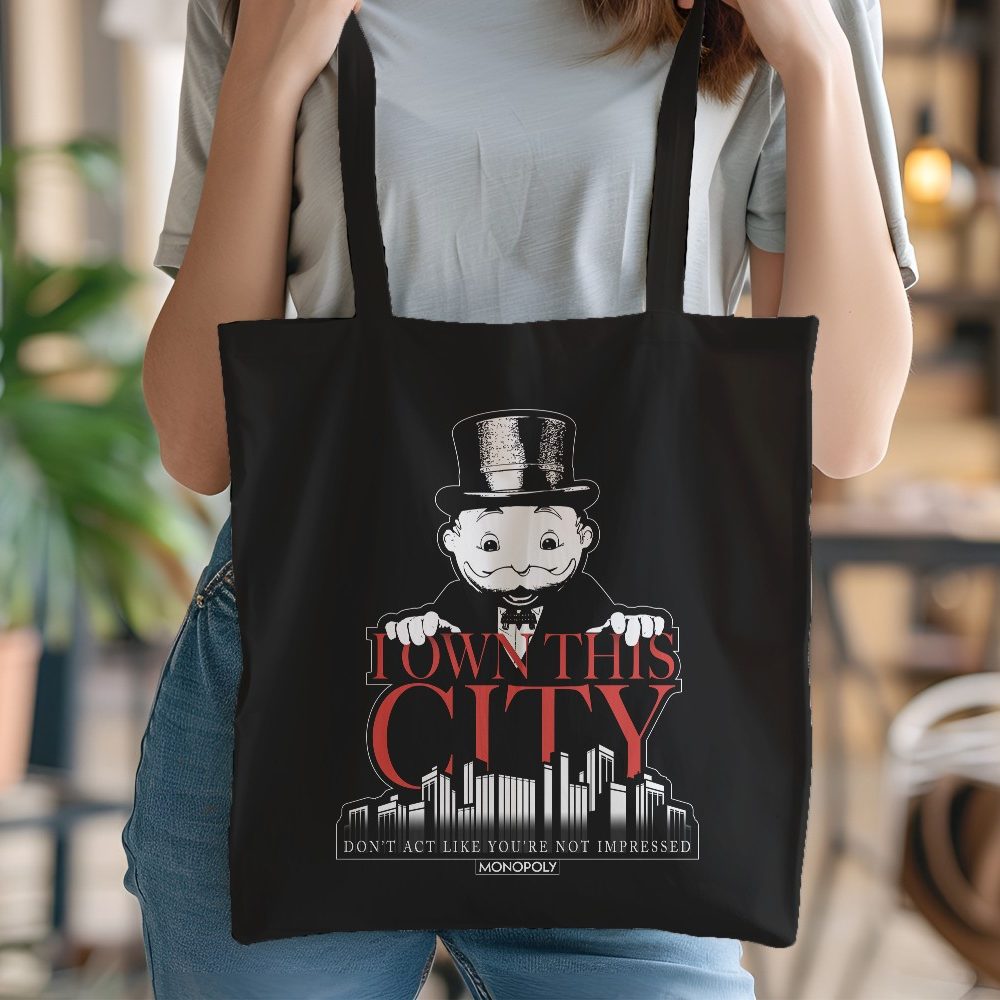 Tote bag coton bio Monopoly avec un design de Monopoly I Own This City blanc