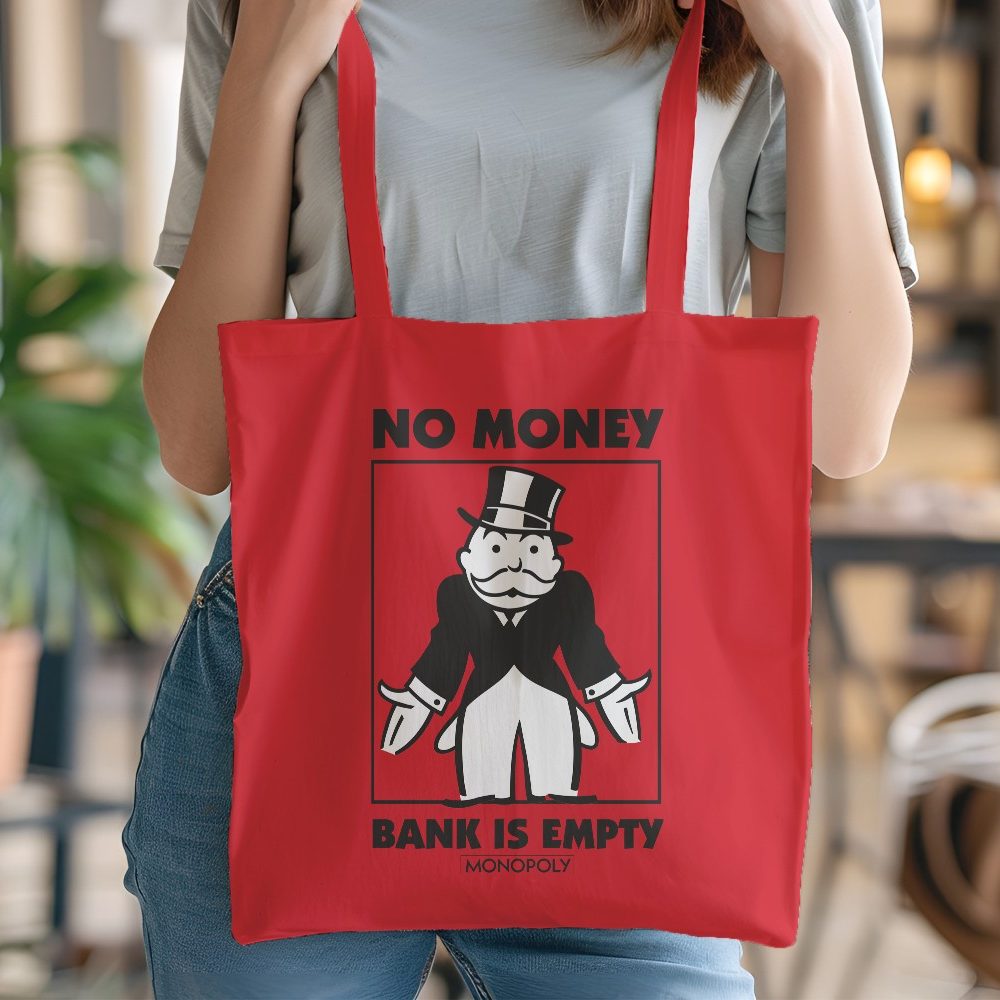 Tote bag coton bio Monopoly avec un design de Monopoly No Money noir
