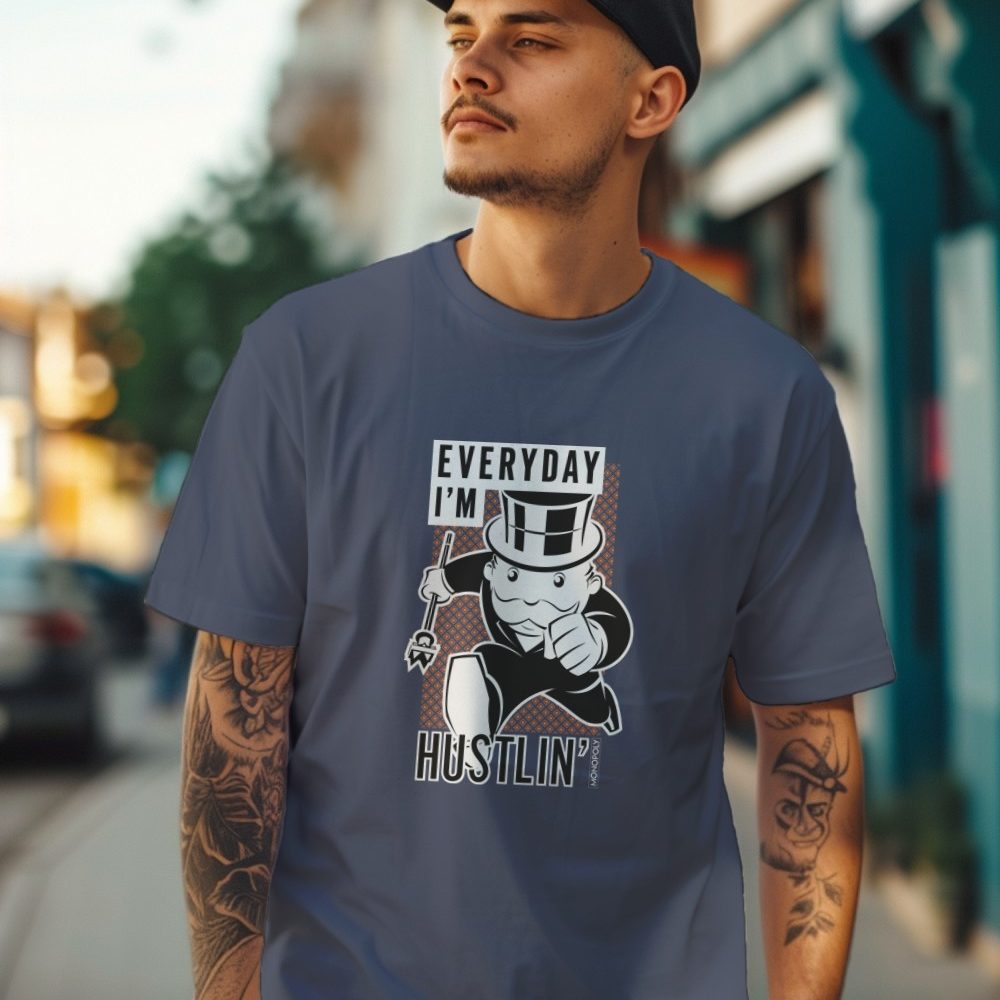 T-shirt Homme Monopoly avec un design de Monopoly Everyday I'm Hustlin' blanc