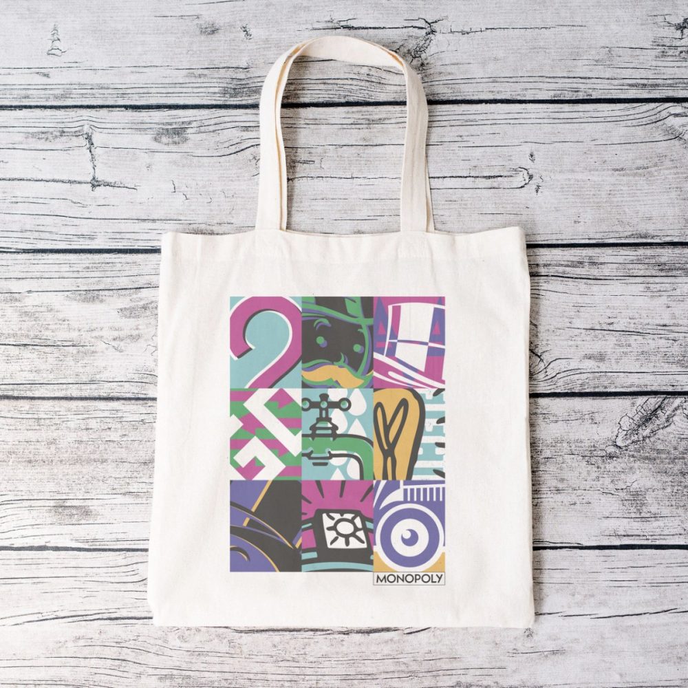 Tote bag coton bio Monopoly avec un design de Monopoly Symbols noir
