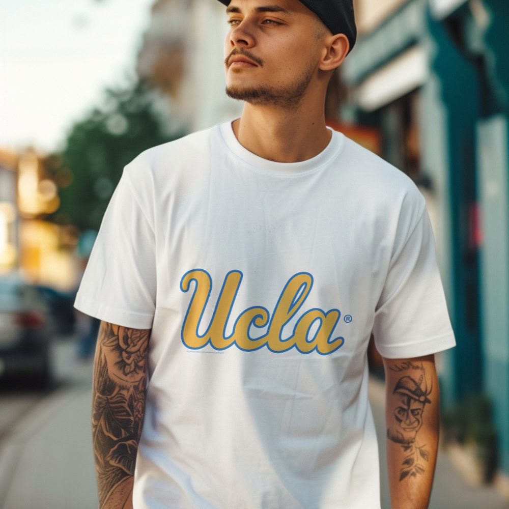 T-shirt Homme UCLA avec un design de UCLA Curvy jaune contour bleu