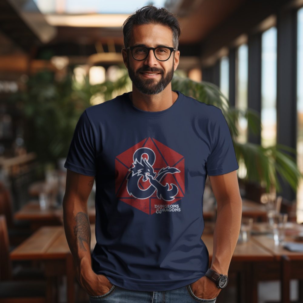 T-shirt Homme Dungeons & Dragons avec un design de D&D Sigle Sur Dé rouge