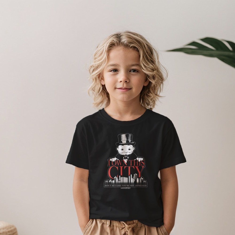 T-shirt Enfant Monopoly avec un design de Monopoly I Own This City blanc