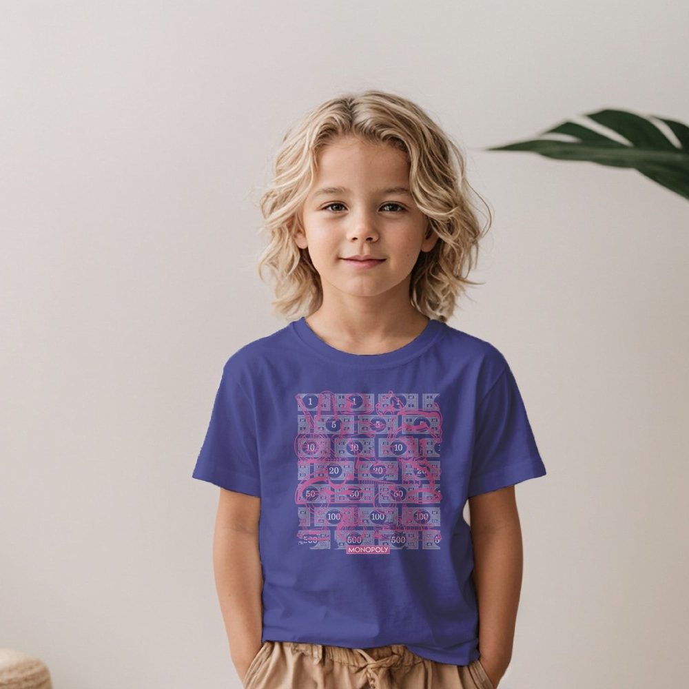 T-shirt Enfant Monopoly avec un design de Monopoly Pions violet