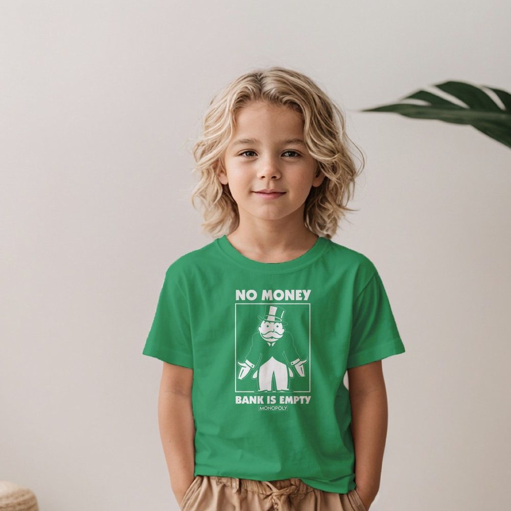 T-shirt Enfant Monopoly avec un design de Monopoly No Money blanc