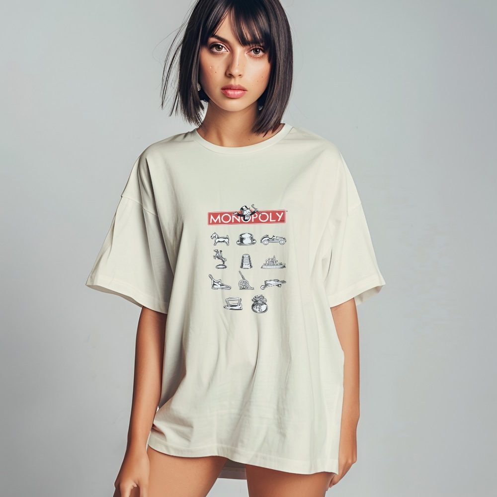 T-shirt oversize coton bio Femme Monopoly avec un design de Monopoly Pions noir
