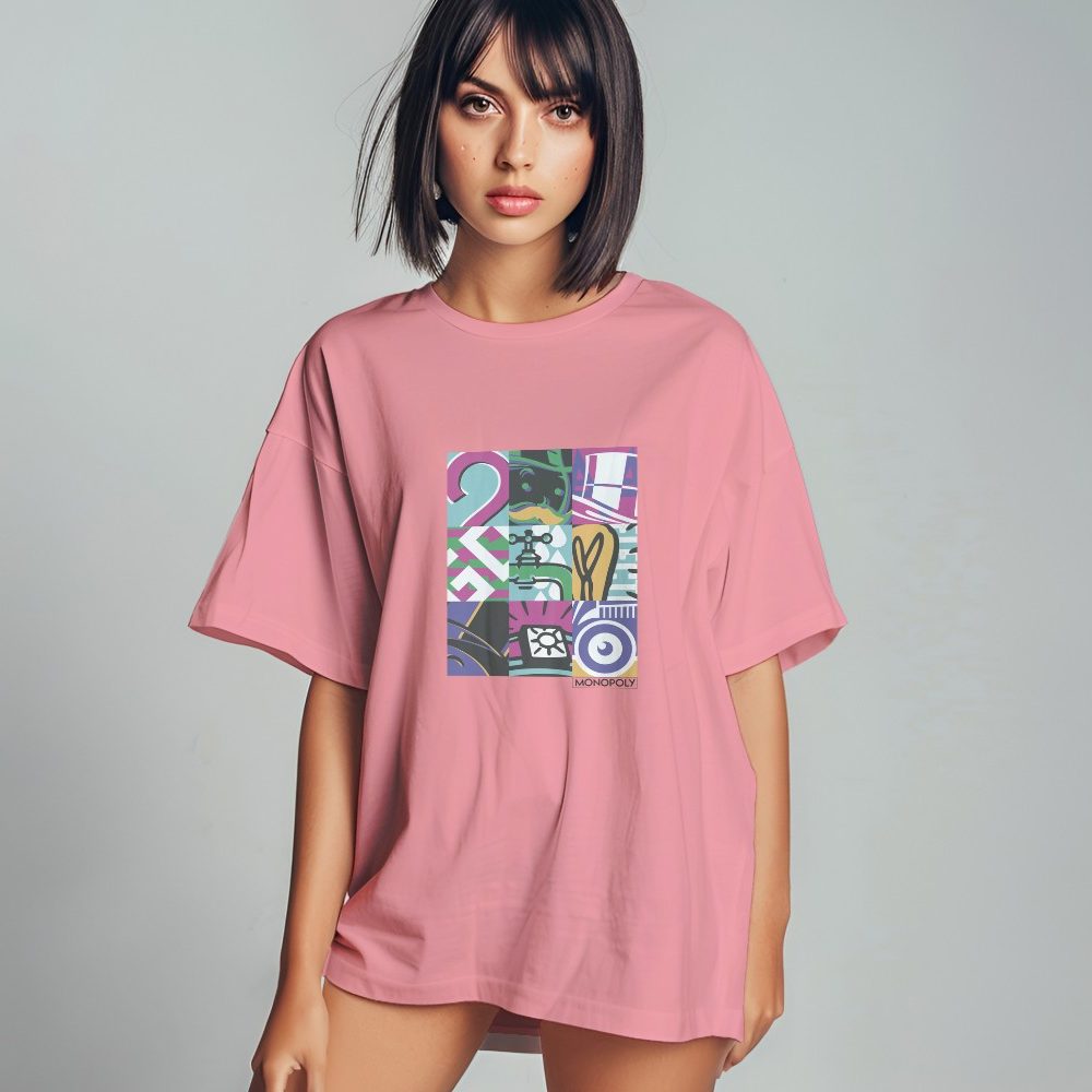 T-shirt oversize coton bio Femme Monopoly avec un design de Monopoly Symbols noir