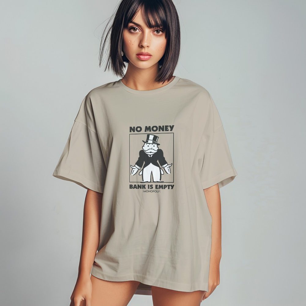 T-shirt oversize coton bio Femme Monopoly avec un design de Monopoly No Money noir
