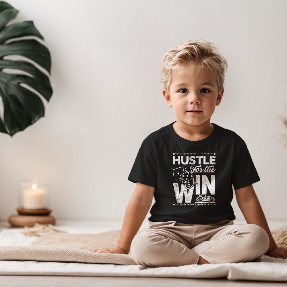 T-shirt coton bio Bébé Monopoly avec un design de Monopoly Hustle For The Win blanc