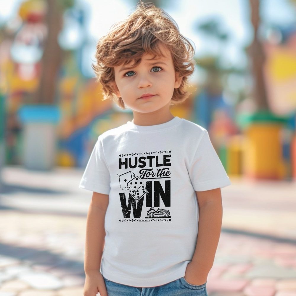 T-shirt coton bio Bébé Monopoly avec un design de Monopoly Monopoly Hustle For The Win noir