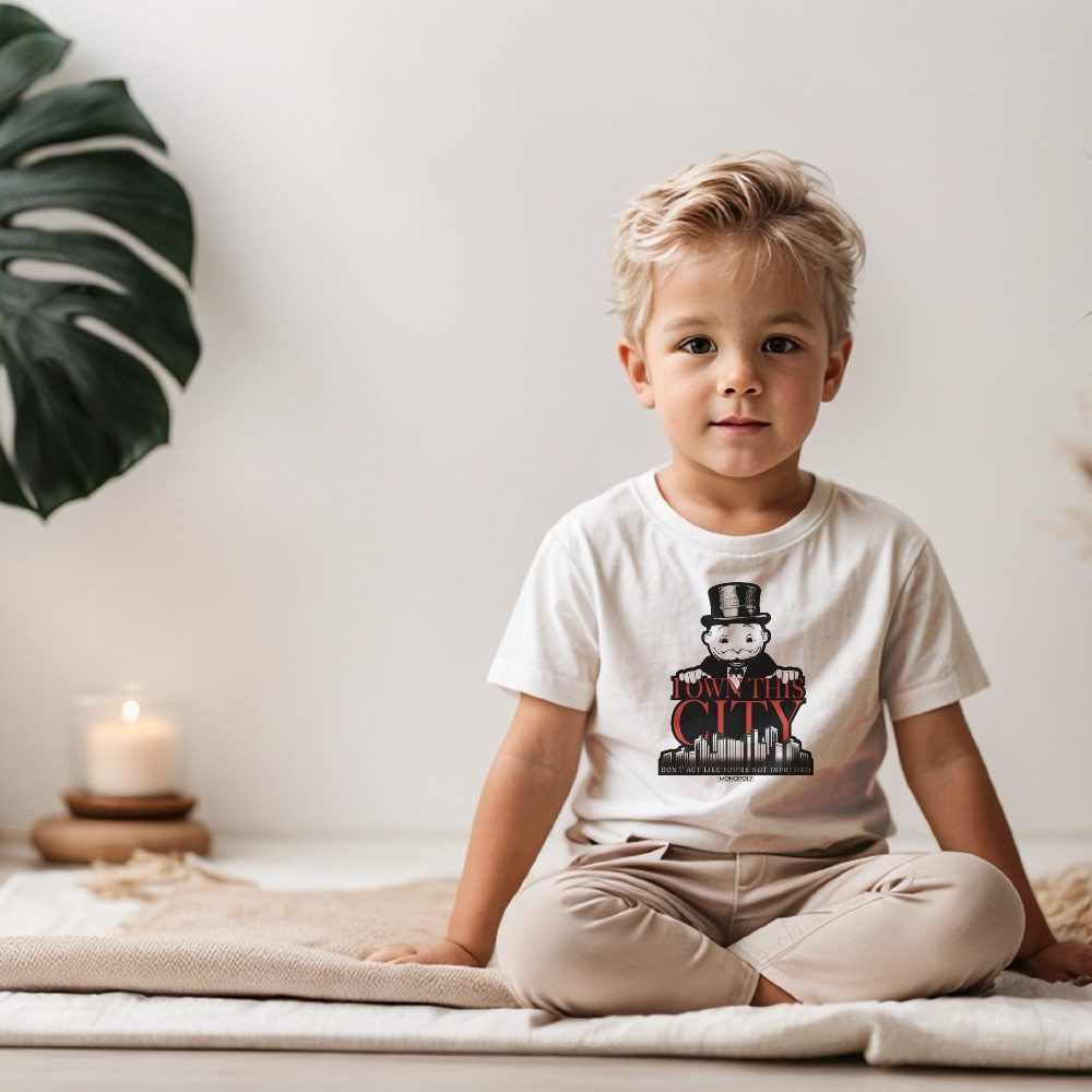 T-shirt coton bio Bébé Monopoly avec un design de Monopoly I Own This City noir